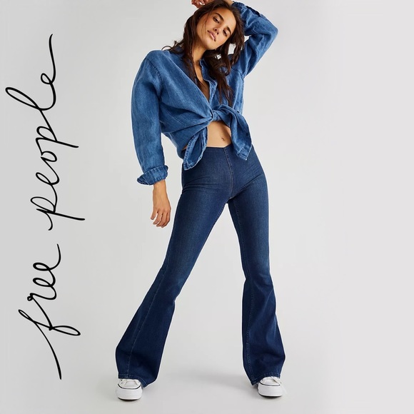 We The Free Denim - NWT Free People Penny Pull-On Flare Mid-rise Jeans in Rich Blue Women’s Size 26